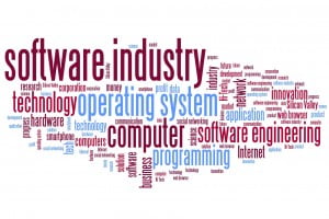 Software industry issues and concepts word cloud illustration. Word collage concept.